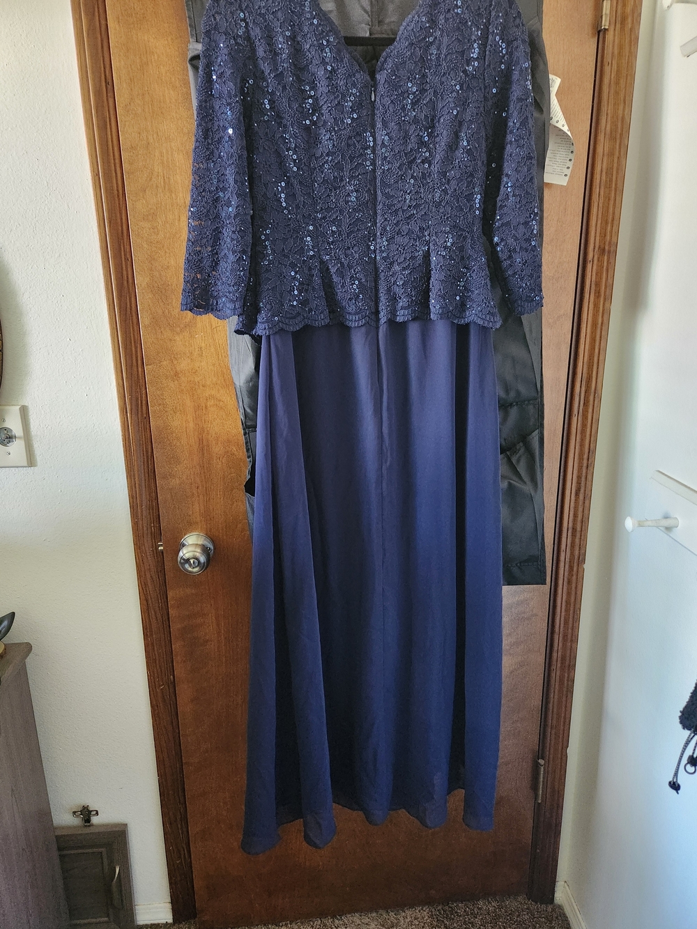 Alex Evenings Navy Sequined Lace & Chiffon Evening Gown - Picture 5 of 9